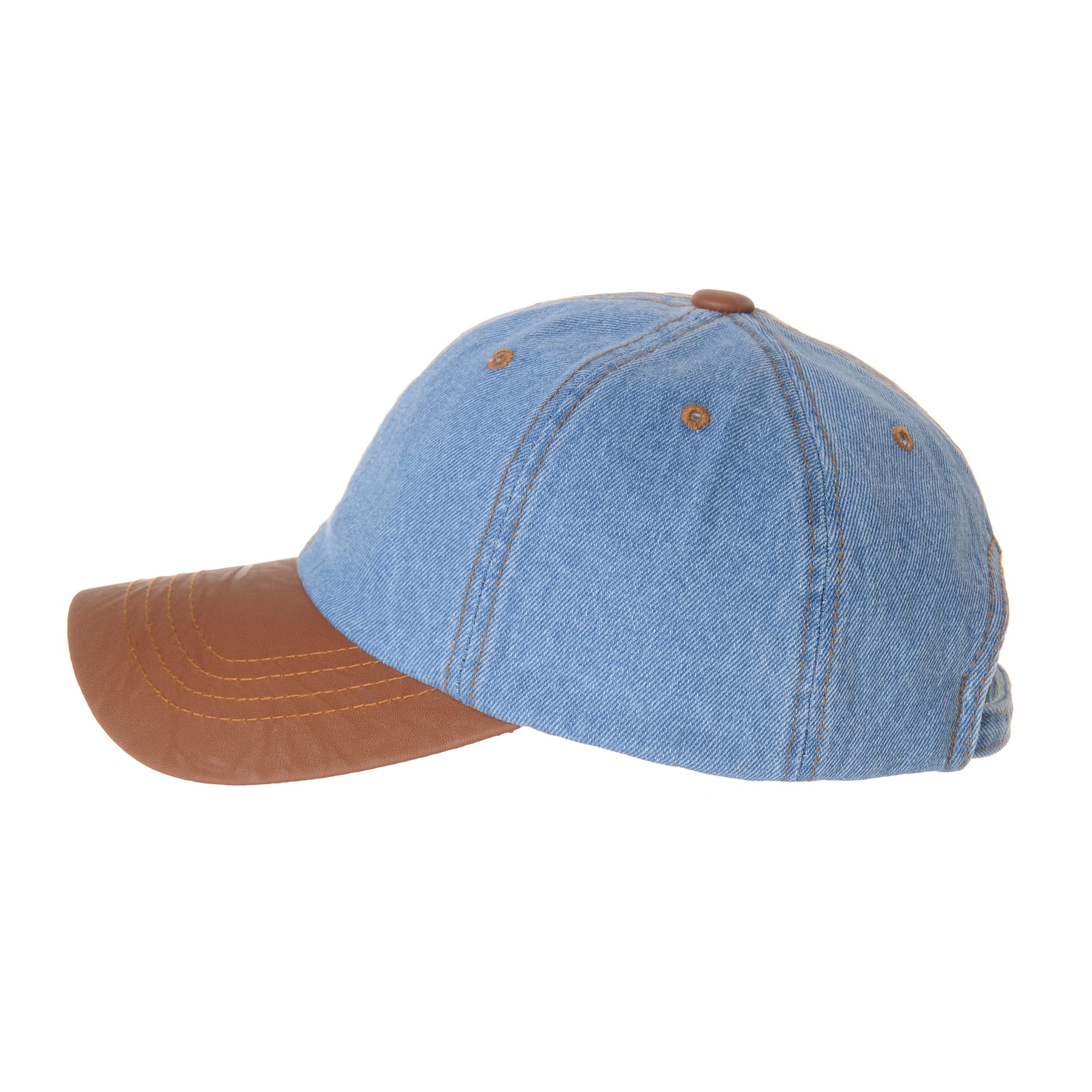 WITHMOONS Denim Baseball Cap Leather Brim Washed Low Profile CR1618